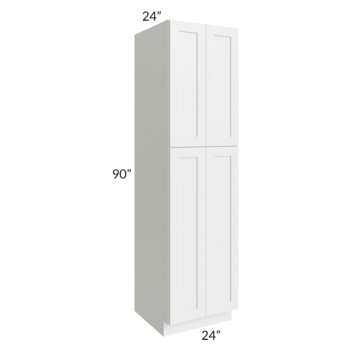 RTA Asheville White Shaker 24" x 90" Wall Pantry Cabinet with 3 Roll Out Trays and 2 Decorative End Panels