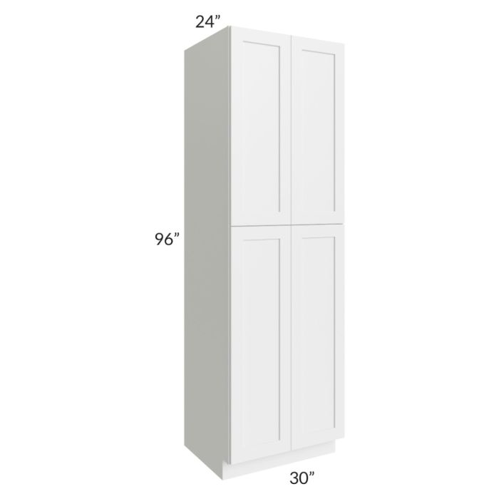 RTA Asheville White Shaker 30" x " 96 Wall Pantry Cabinet with 1 Roll Out Tray and 1 Decorative End Panel