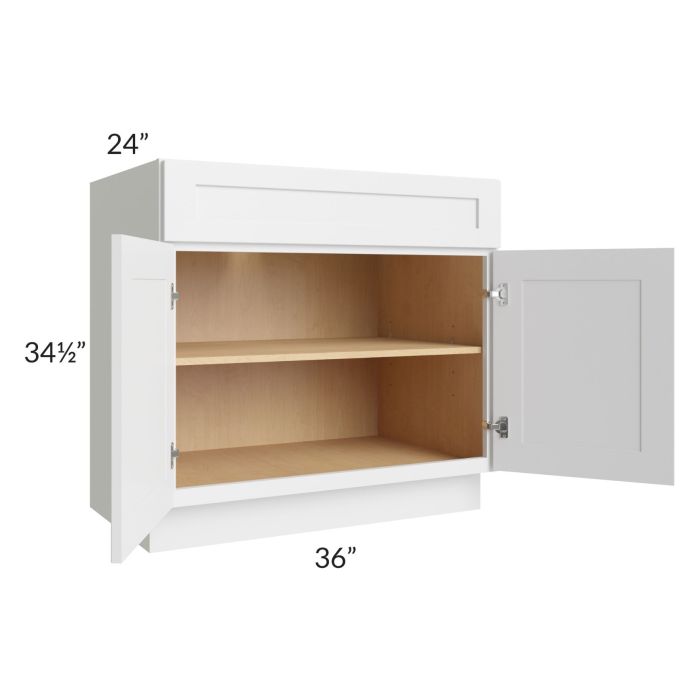 RTA Asheville White Shaker 36" Base Cabinet with 2 Roll Out Trays and 2 Decorative End Panels