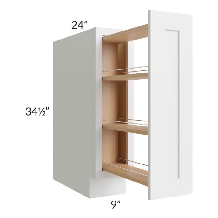 RTA Asheville White Shaker 9" Base Pullout Cabinet with 1 Decorative End Panel
