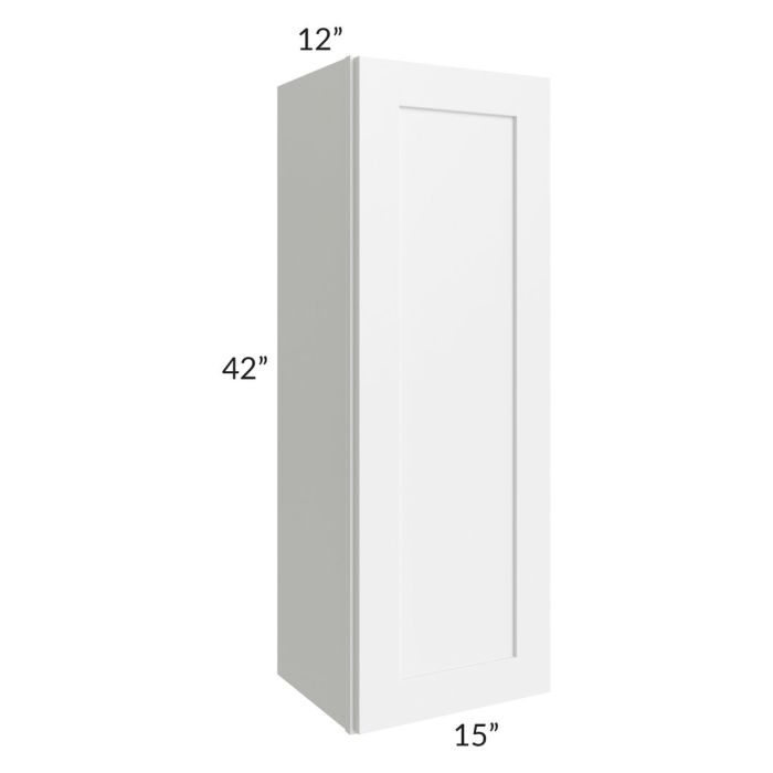 RTA Aspen White Shaker 15" x 42" Wall Cabinet with 1 Decorative End Panel and Glass Door