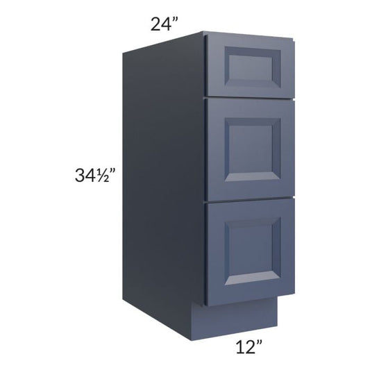 RTA Bayville Blue 12" 3-Drawer Base Cabinet with 2 Decorative End Panels