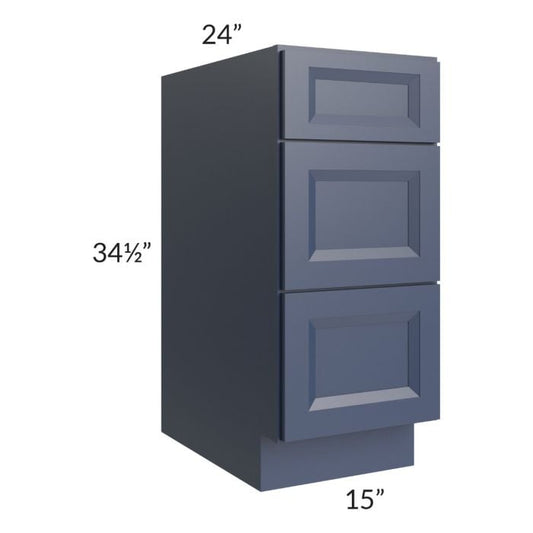 RTA Bayville Blue 15" 3-Drawer Base Cabinet with 1 Decorative End Panel