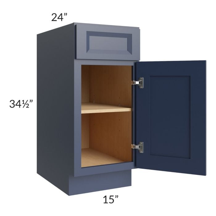 RTA Bayville Blue 15" Base Cabinet with 2 Decorative End Panels and 2 Roll Out Trays