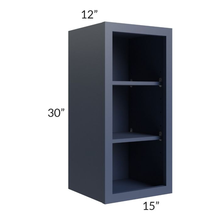 RTA Bayville Blue 15" x 30" Wall Open Cabinet with 2 Decorative End Panels