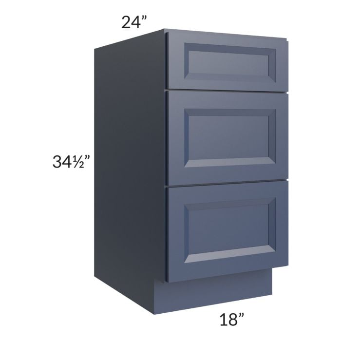 RTA Bayville Blue 18" 3-Drawer Base Cabinet