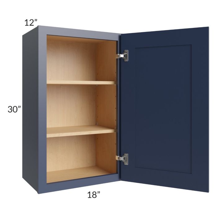 RTA Bayville Blue 18" x 30" Wall Cabinet with 1 Decorative End Panel