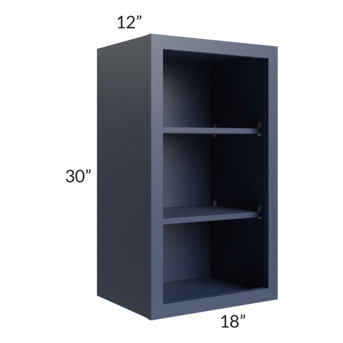 RTA Bayville Blue 18" x 30" Wall Open Cabinet with 2 Decorative End Panels
