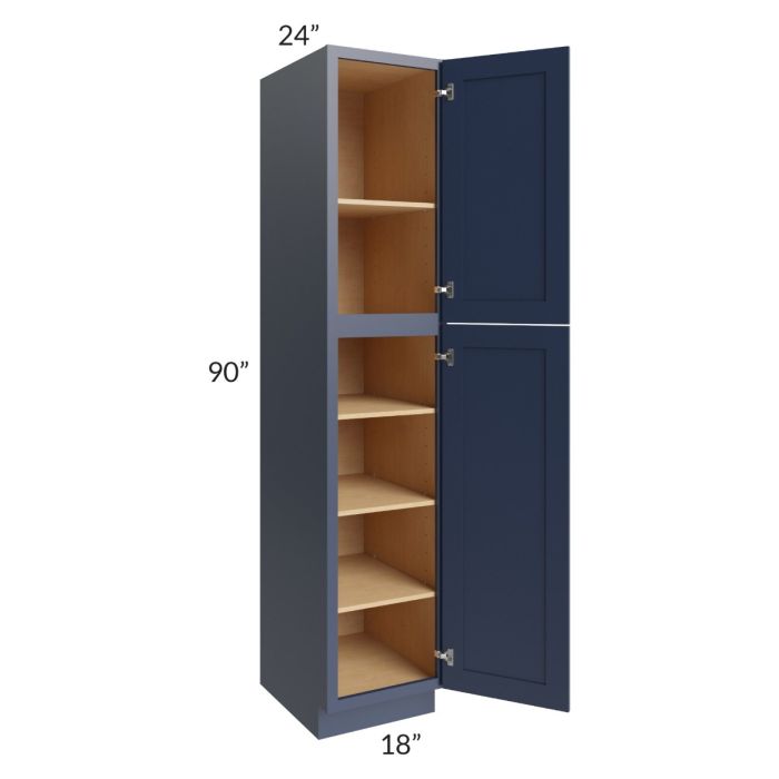 RTA Bayville Blue 18" x 90" Wall Pantry Cabinet with 2 Decorative End Panels and 1 Roll Out Tray