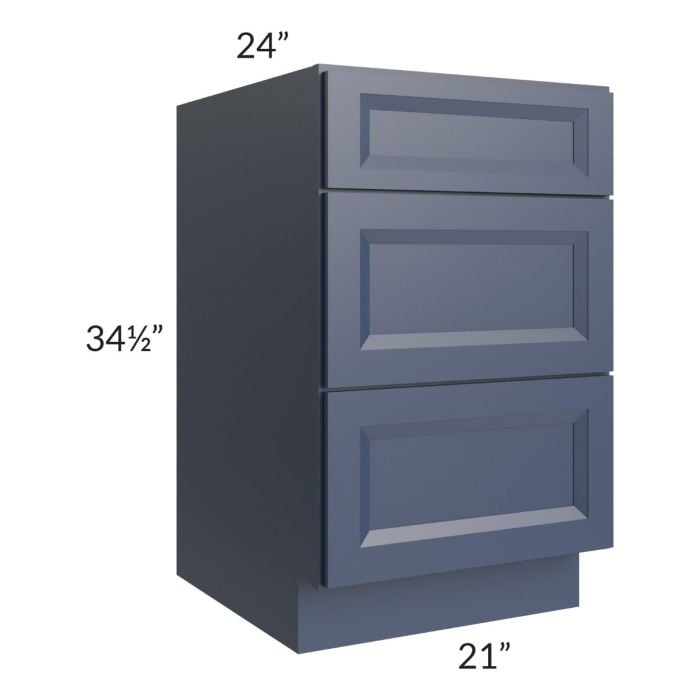 RTA Bayville Blue 21" 3-Drawer Base Cabinet with 2 Decorative End Panels