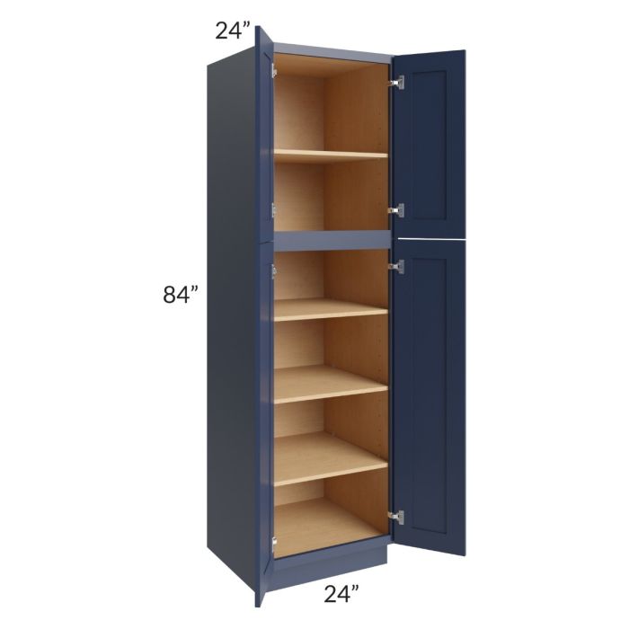 RTA Bayville Blue 24" x 84' Wall Pantry Cabinet with 2 Decorative End Panels and 4 Roll Out Trays