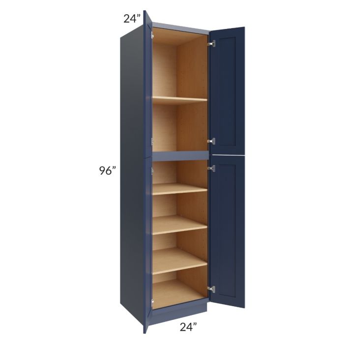 RTA Bayville Blue 24" x 96" Wall Pantry Cabinet with Decorative End Panel and 2 Roll Out Trays