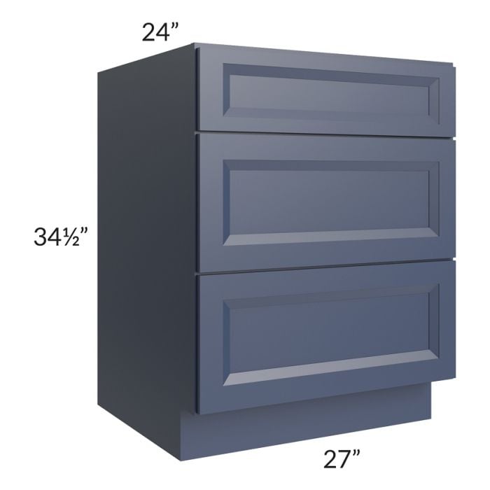 RTA Bayville Blue 27" 3-Drawer Base Cabinet