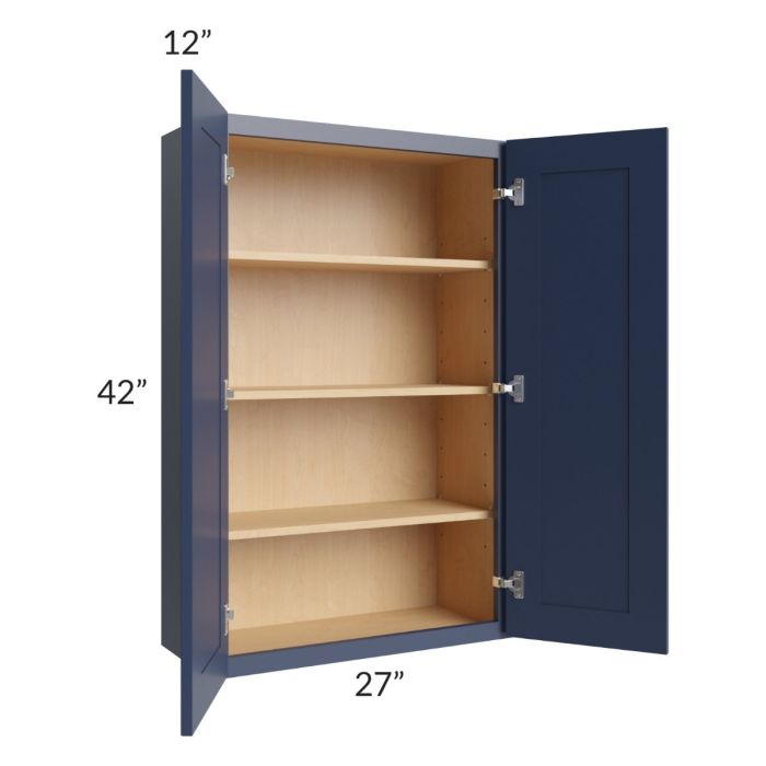 RTA Bayville Blue 27" x 42" Wall Cabinet with 1 Decorative End Panel'