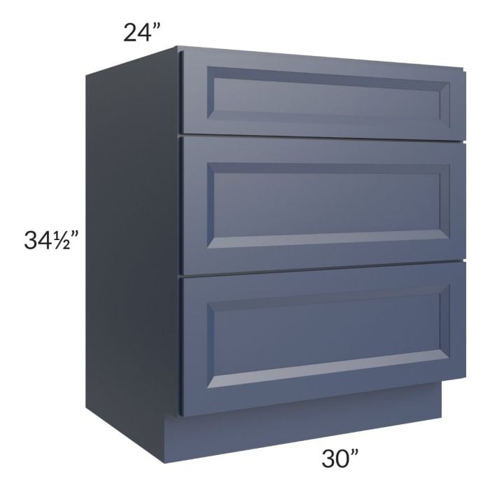 RTA Bayville Blue 30" 3-Drawer Base Cabinet with 2 Decorative End Panels