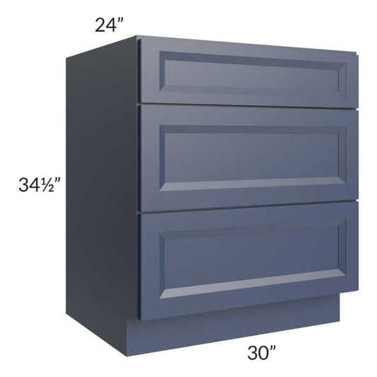 RTA Bayville Blue 30" 3-Drawer Base Cabinet