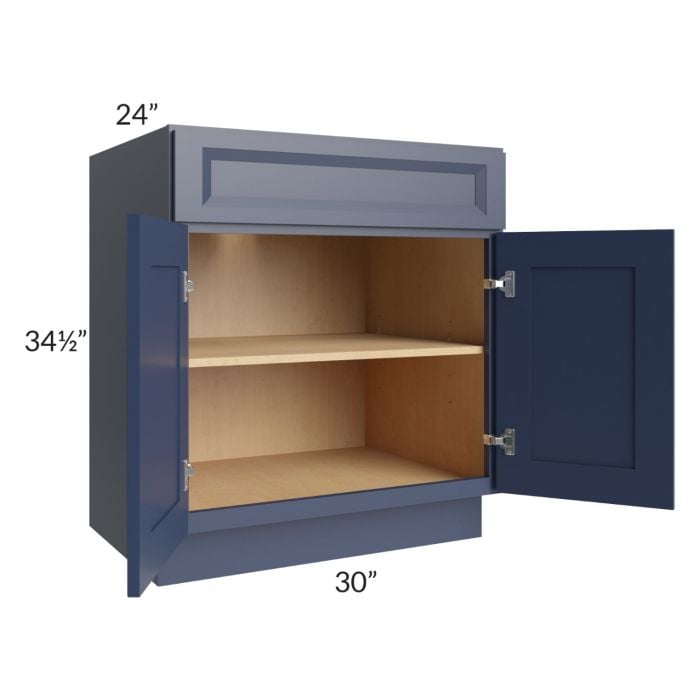 RTA Bayville Blue 30" Base Cabinet with 2 Roll Out Trays