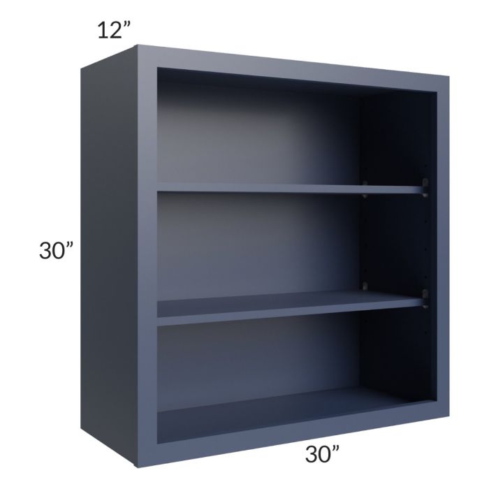RTA Bayville Blue 30" x 30" Wall Open Cabinet with 1 Decorative End Panel