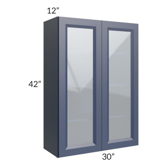 RTA Bayville Blue 30" x 42" Wall Glass Door Cabinet
