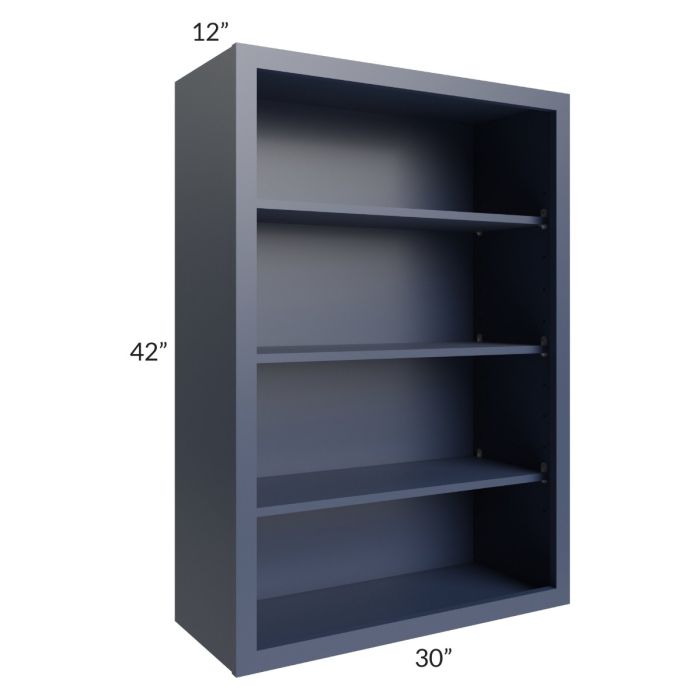 RTA Bayville Blue 30" x 42" Wall Open Cabinet with 1 Decorative End Panel