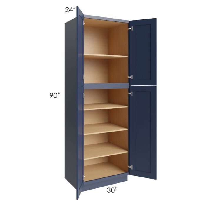 RTA Bayville Blue 30" x 90" Wall Pantry Cabinet with 1 Decorative End Panel