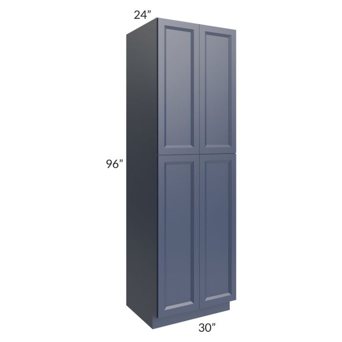 RTA Bayville Blue 30" x 96" Wall Pantry Cabinet with 1 Decorative End Panel and 4 Roll Out Trays