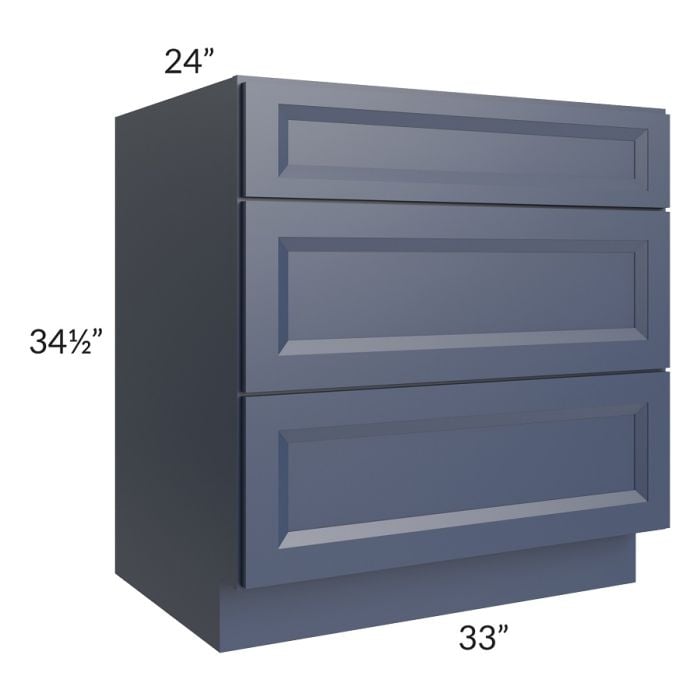 RTA Bayville Blue 33" 3-Drawer Base Cabinet