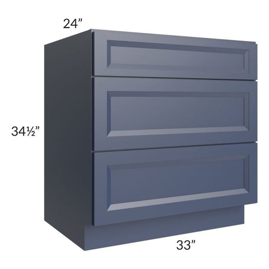 RTA Bayville Blue 33" 3-Drawer Base Cabinet