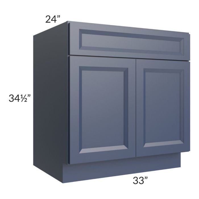 RTA Bayville Blue 33" Sink Base Cabinet with 1 Decorative End Panel
