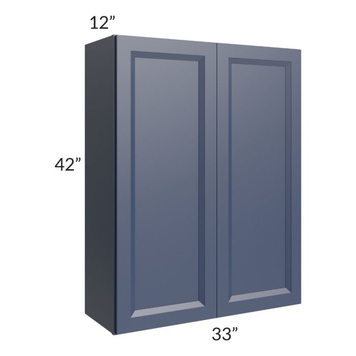 RTA Bayville Blue 33" x 42" Wall Cabinet with 1 Decorative End Panel