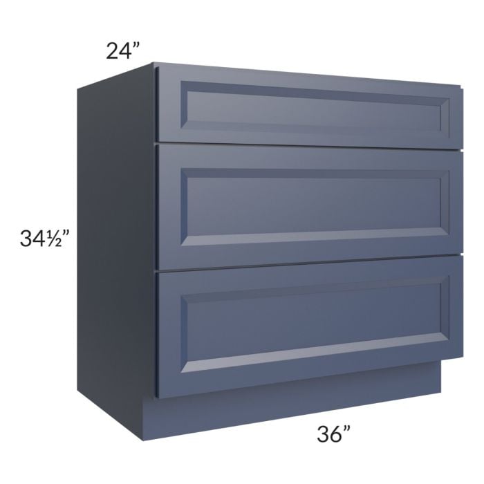 RTA Bayville Blue 36" 3-Drawer Base Cabinet