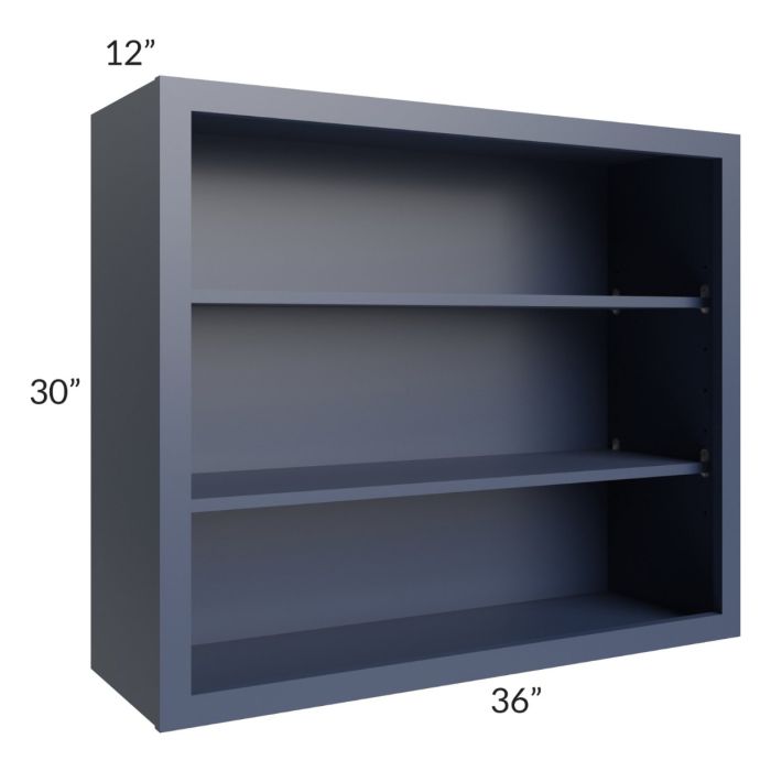 RTA Bayville Blue 36" x 30" Wall Open Cabinet with 1 Decorative End Panel