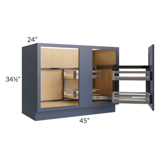 RTA Bayville Blue 45" Full Height Door Blind Corner Base Cabinet with Pullout (Door on Left, Hinged on Right)