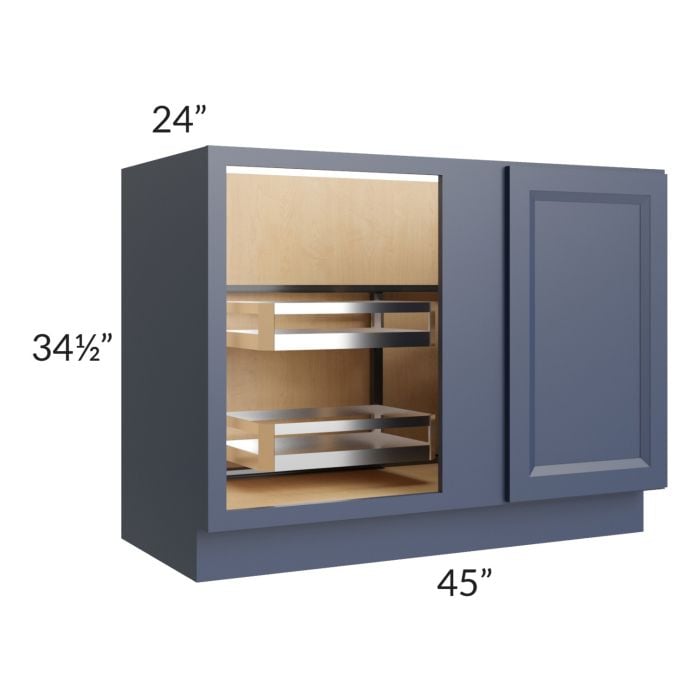 RTA Bayville Blue 45" Full Height Door Blind Corner Base Cabinet with Pullout (Door on Right, Hinged on Left)