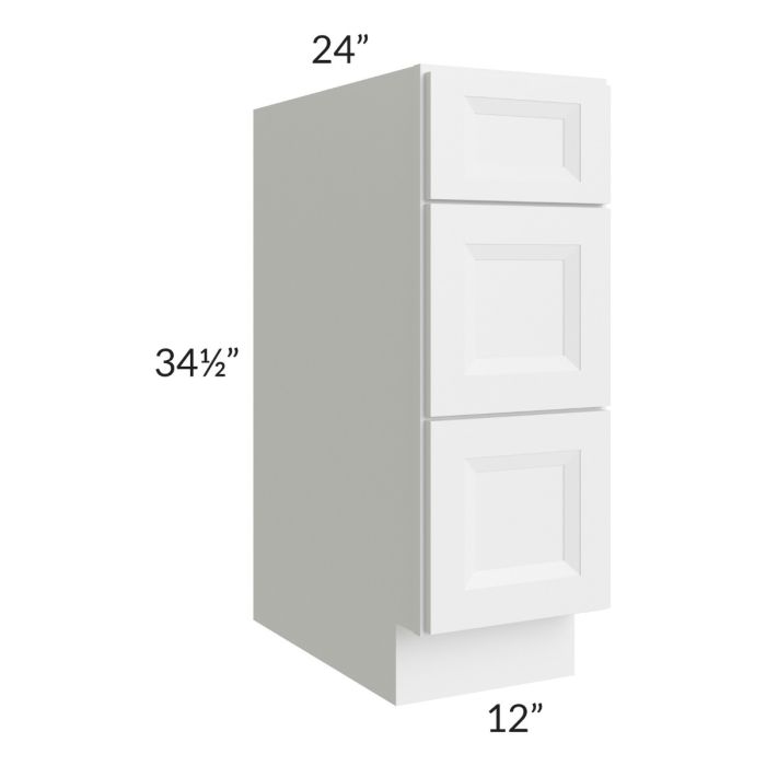 RTA Bayville White 12" 3-Drawer Base Cabinet with 2 Decorative End Panels