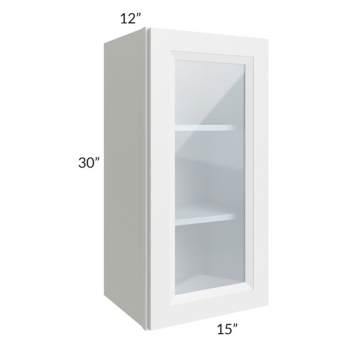 RTA Bayville White 15" x 30" Wall Glass Door Cabinet with 1 Decorative End Panel