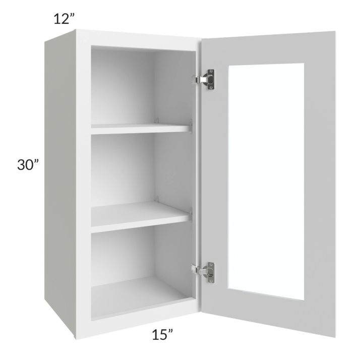 RTA Bayville White 15" x 30" Wall Glass Door Cabinet with 1 Decorative End Panel