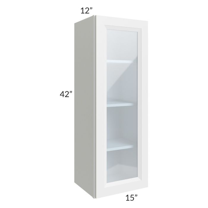 RTA Bayville White 15" x 42" Wall Glass Door Cabinet with 1 Decorative End Panel