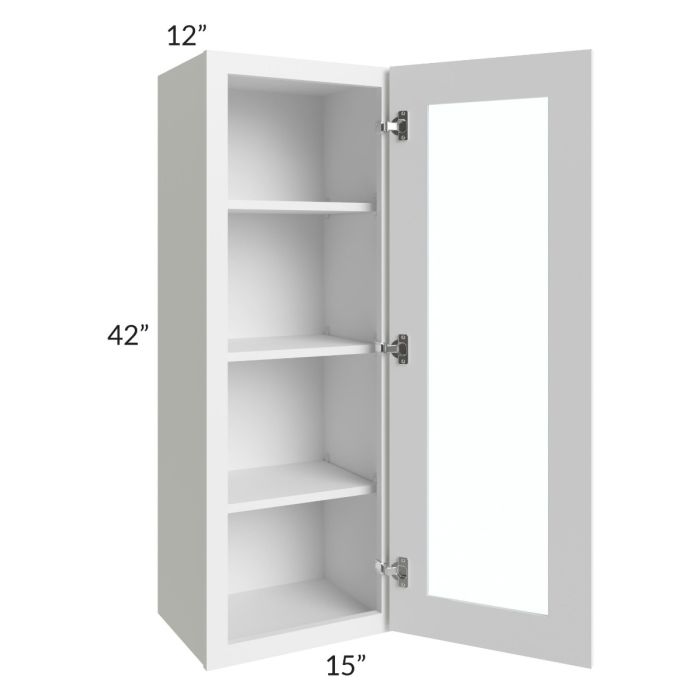 RTA Bayville White 15" x 42" Wall Glass Door Cabinet with 1 Decorative End Panel