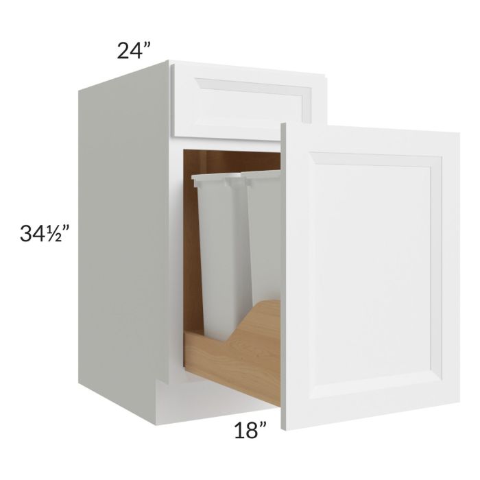 RTA Bayville White 18" Trash Pullout Base Cabinet with 2 Decorative End Panels