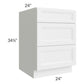 RTA Bayville White 24" 3-Drawer Base Cabinet