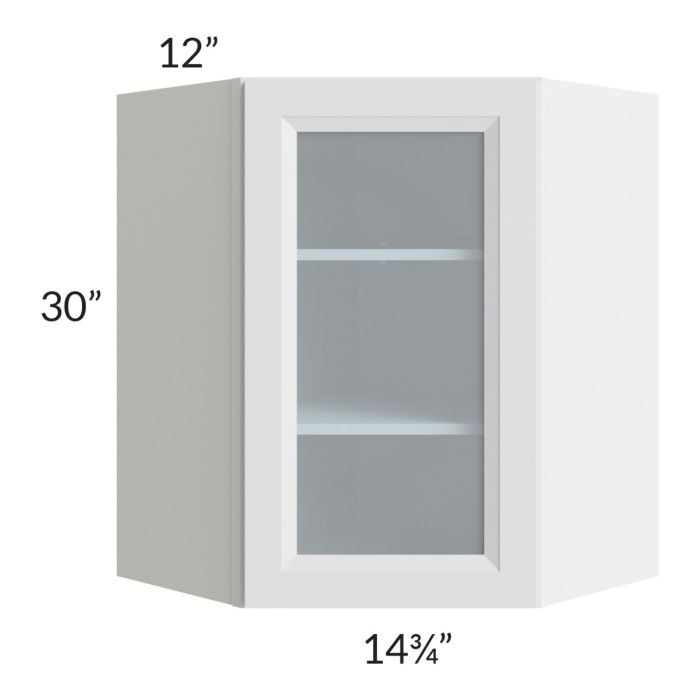 RTA Bayville White 24" x 30" Diagonal Corner Wall Glass Door Cabinet with 2 Decorative End Panels