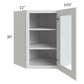 RTA Bayville White 24" x 30" Diagonal Corner Wall Glass Door Cabinet with 2 Decorative End Panels