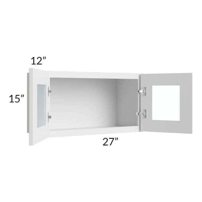 RTA Bayville White 27" x 15" Wall Glass Door Cabinet