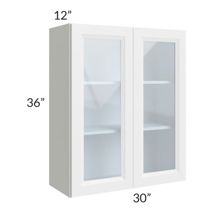 RTA Bayville White 30" x 36" Wall Glass Door Cabinet