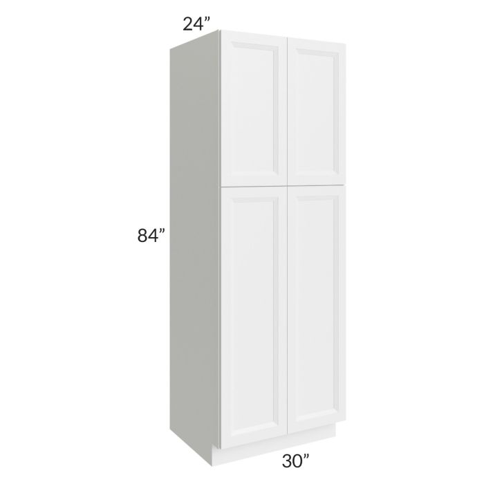 RTA Bayville White 30" x 84" Wall Pantry Cabinet with 2 Decorative End Panels and 4 Roll Out Trays
