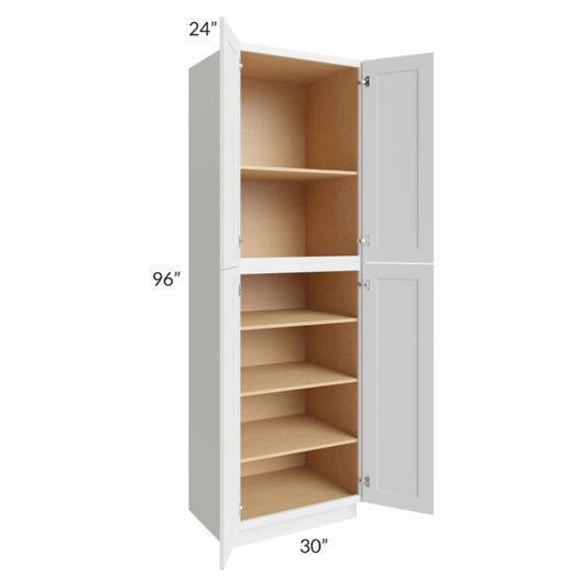RTA Bayville White 30" x 96" Wall Pantry Cabinet with 2 Decorative End Panels and 1 Roll Out Tray