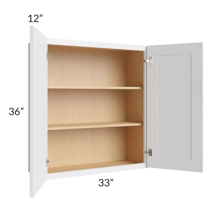 RTA Bayville White 33" x 36" Wall Cabinet with 2 Decorative End Panels