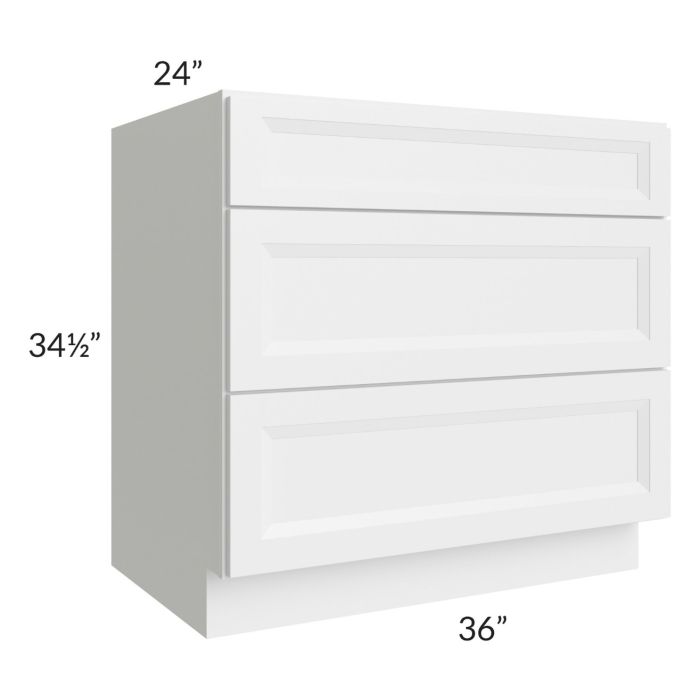 RTA Bayville White 36" 3-Drawer Base Cabinet