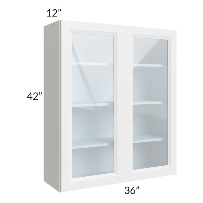 RTA Bayville White 36" x 42" Wall Glass Door Cabinet with 1 Decorative End Panel